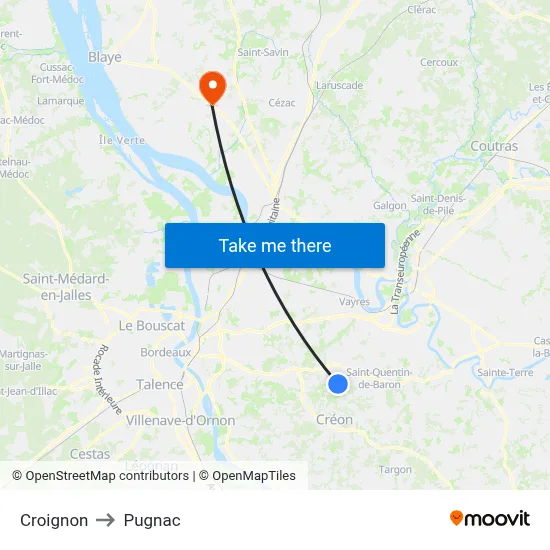 Croignon to Pugnac map
