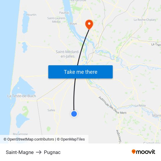 Saint-Magne to Pugnac map