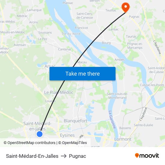 Saint-Médard-En-Jalles to Pugnac map