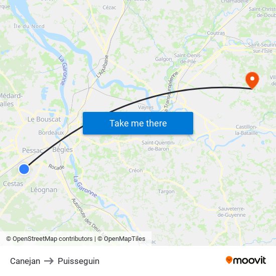 Canejan to Puisseguin map