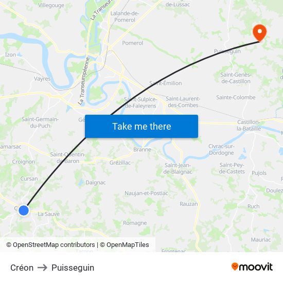Créon to Puisseguin map