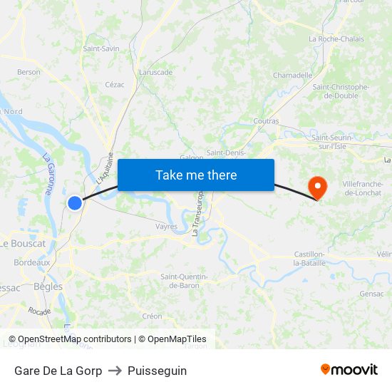 Gare De La Gorp to Puisseguin map