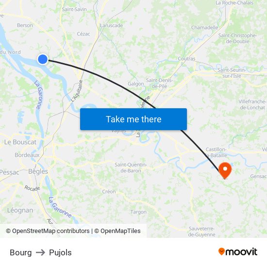 Bourg to Pujols map