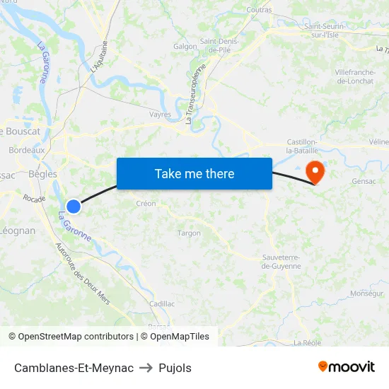 Camblanes-Et-Meynac to Pujols map