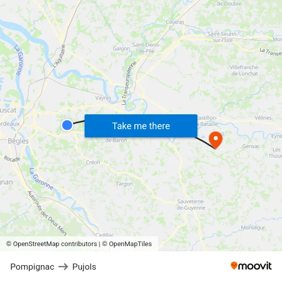 Pompignac to Pujols map