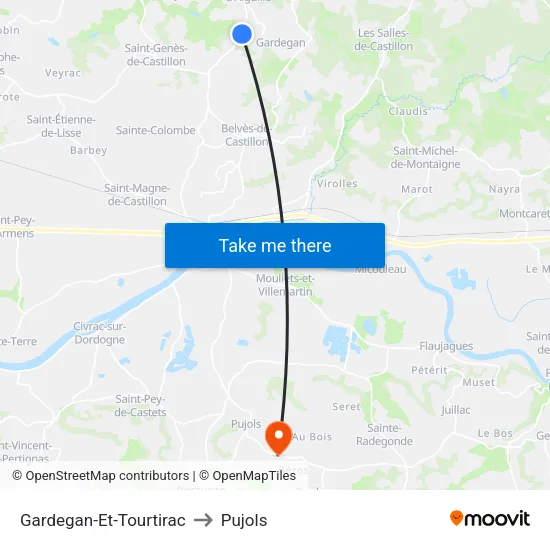 Gardegan-Et-Tourtirac to Pujols map