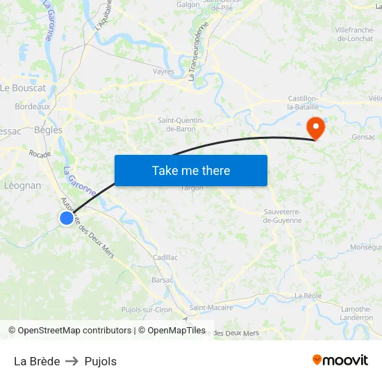 La Brède to Pujols map