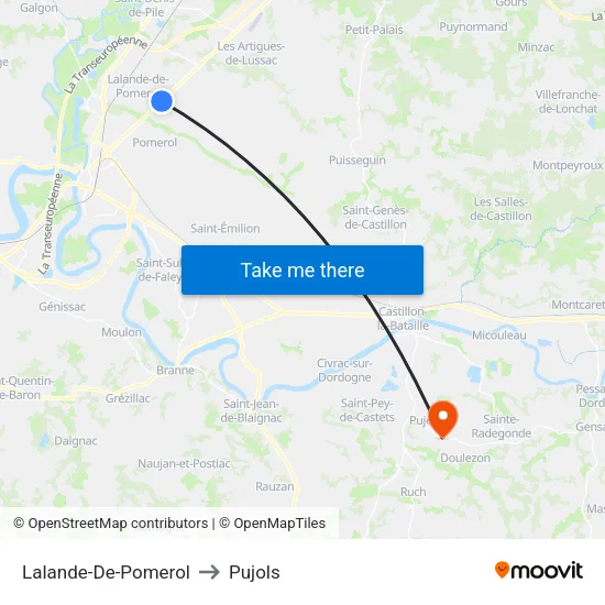 Lalande-De-Pomerol to Pujols map