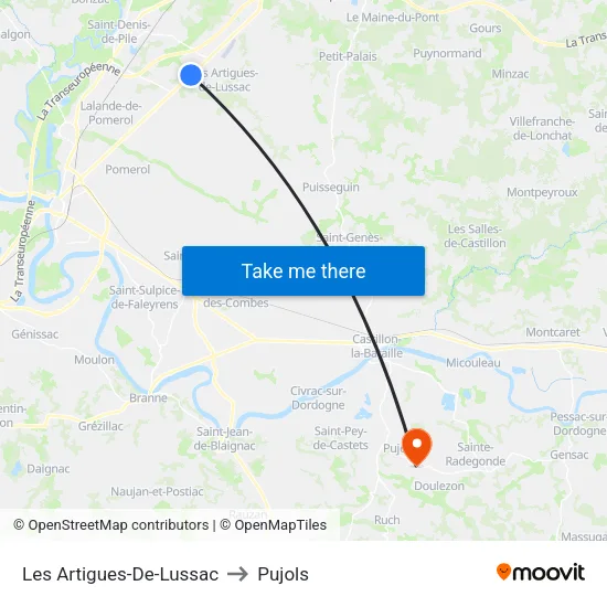 Les Artigues-De-Lussac to Pujols map