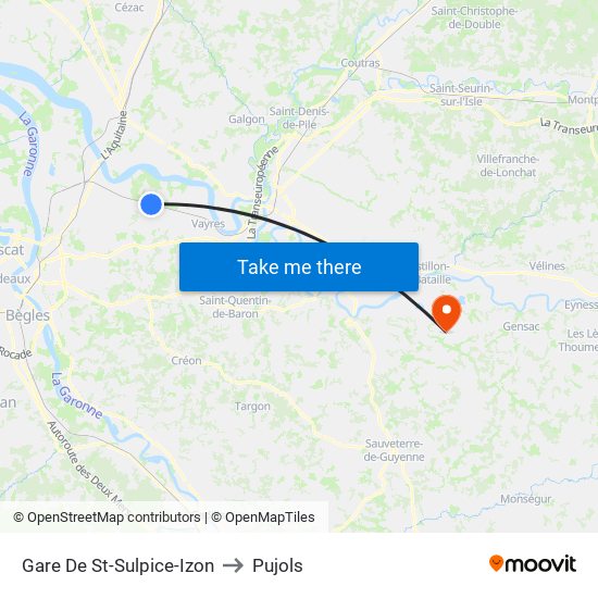Gare De St-Sulpice-Izon to Pujols map