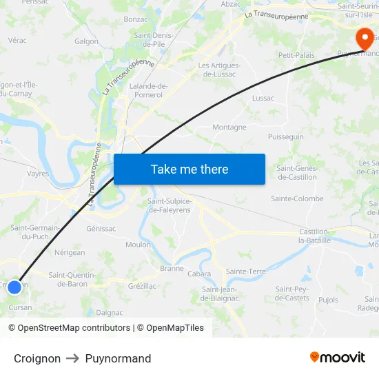 Croignon to Puynormand map