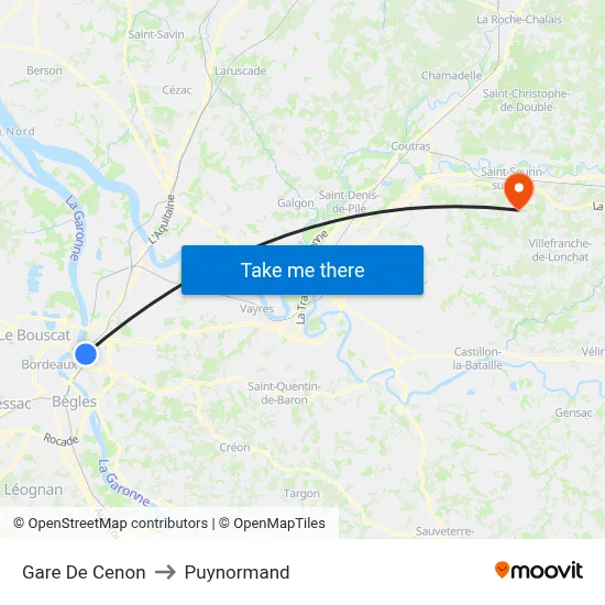 Gare De Cenon to Puynormand map