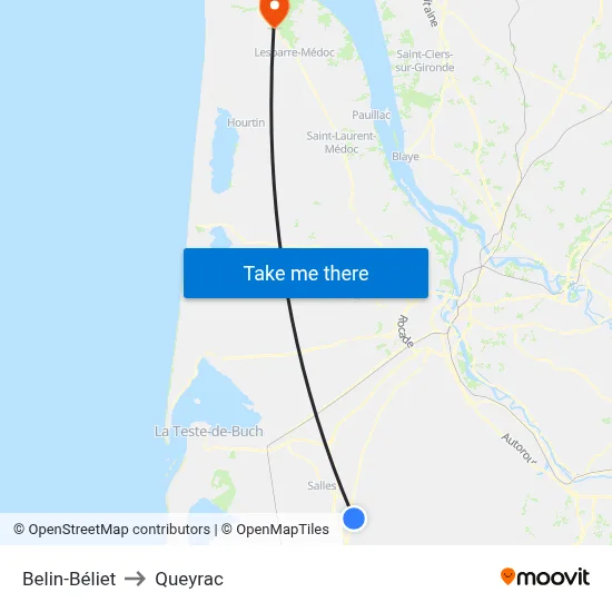 Belin-Béliet to Queyrac map