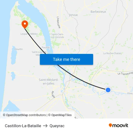 Castillon-La-Bataille to Queyrac map