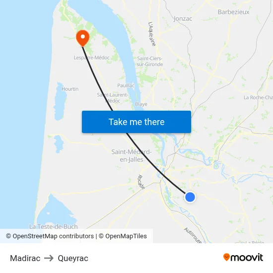 Madirac to Queyrac map