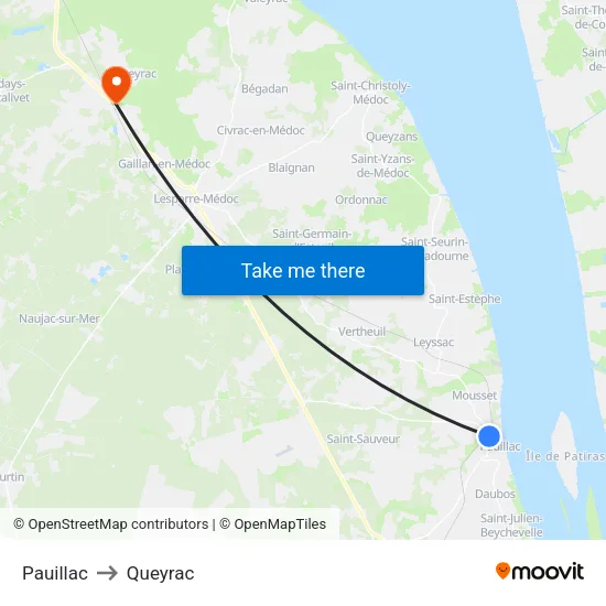 Pauillac to Queyrac map