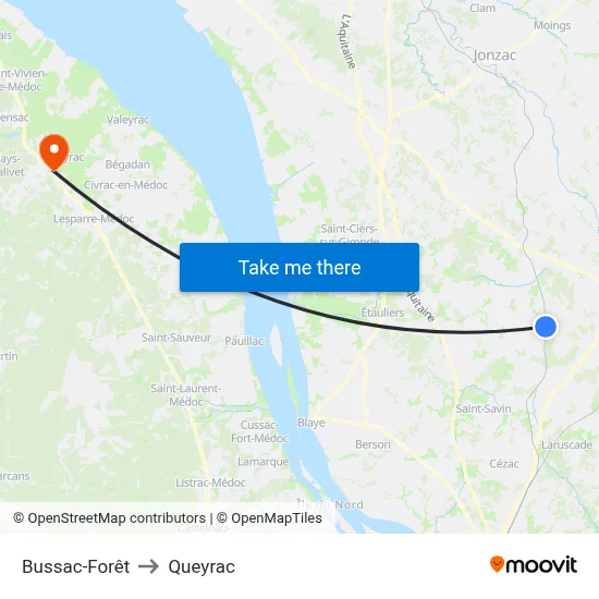 Bussac-Forêt to Queyrac map