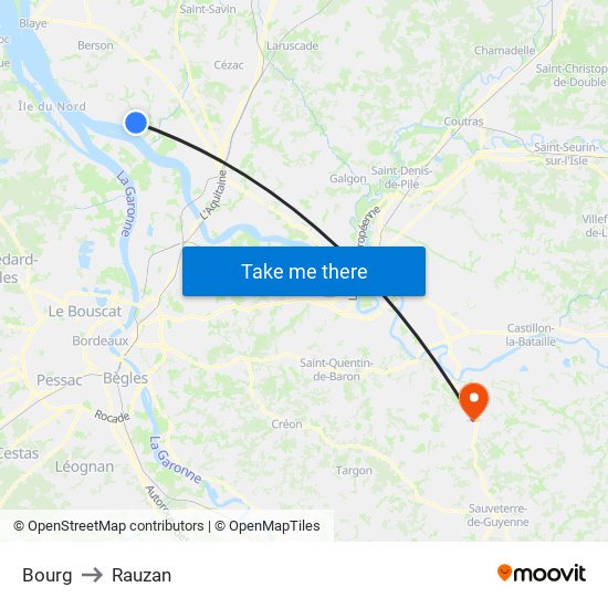 Bourg to Rauzan map