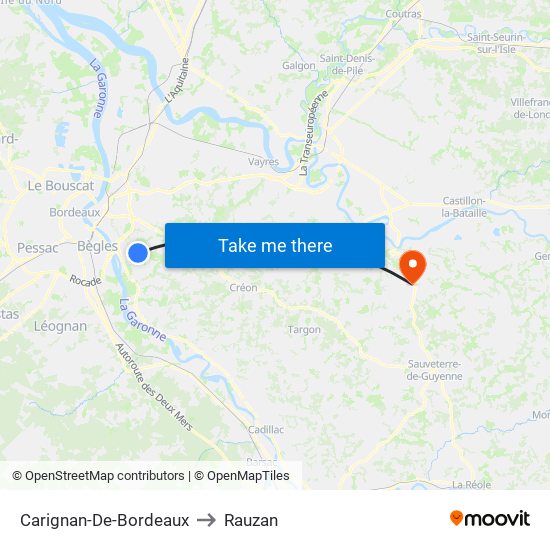 Carignan-De-Bordeaux to Rauzan map