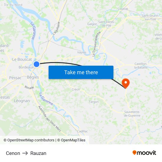 Cenon to Rauzan map