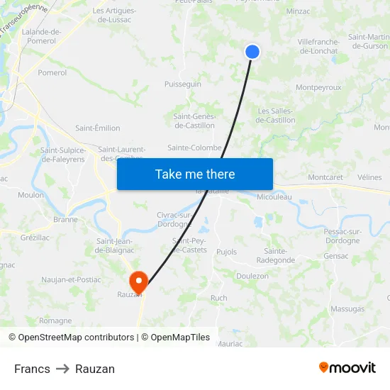 Francs to Rauzan map