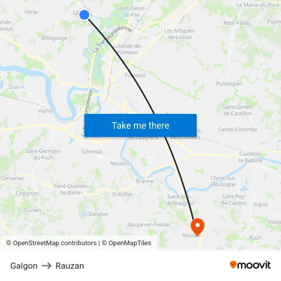 Galgon to Rauzan map