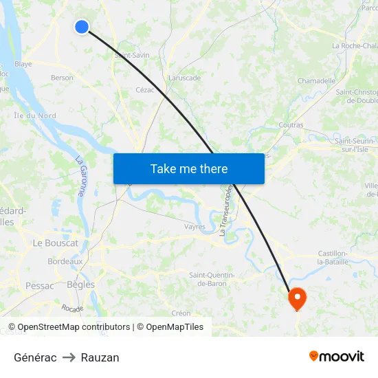 Générac to Rauzan map
