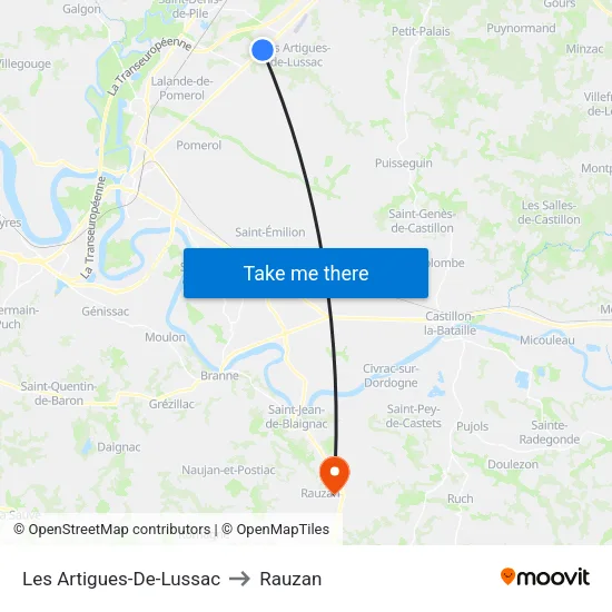 Les Artigues-De-Lussac to Rauzan map