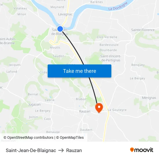 Saint-Jean-De-Blaignac to Rauzan map