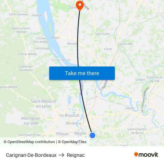Carignan-De-Bordeaux to Reignac map