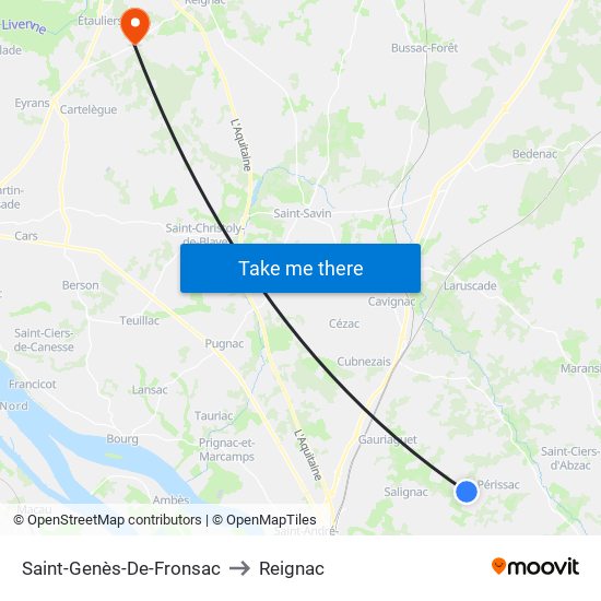 Saint-Genès-De-Fronsac to Reignac map