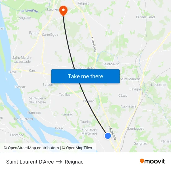 Saint-Laurent-D'Arce to Reignac map
