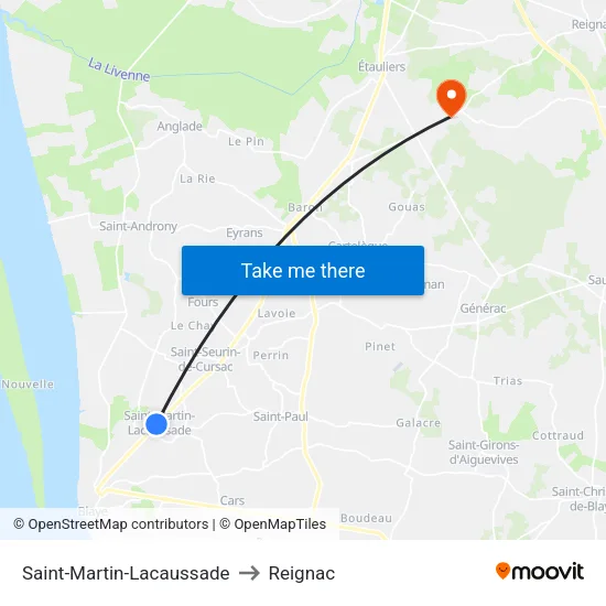 Saint-Martin-Lacaussade to Reignac map
