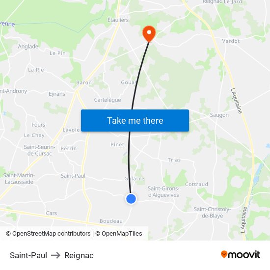 Saint-Paul to Reignac map
