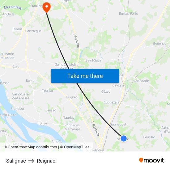 Salignac to Reignac map