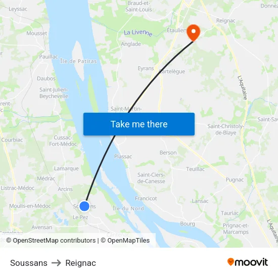 Soussans to Reignac map
