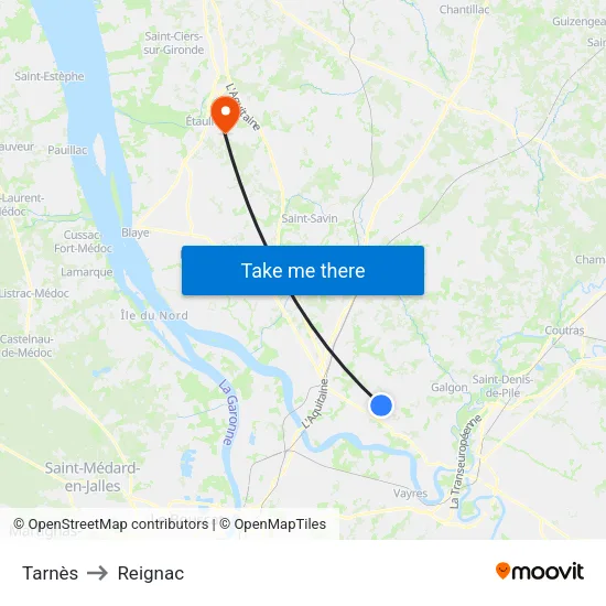 Tarnès to Reignac map
