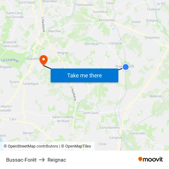 Bussac-Forêt to Reignac map