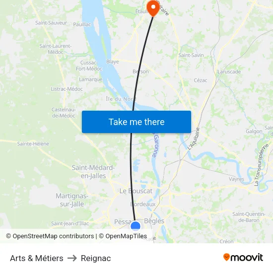 Arts & Métiers to Reignac map