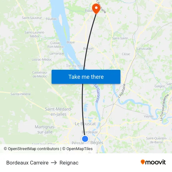 Bordeaux Carreire to Reignac map