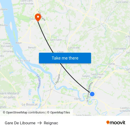 Gare De Libourne to Reignac map