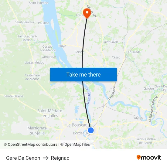 Gare De Cenon to Reignac map