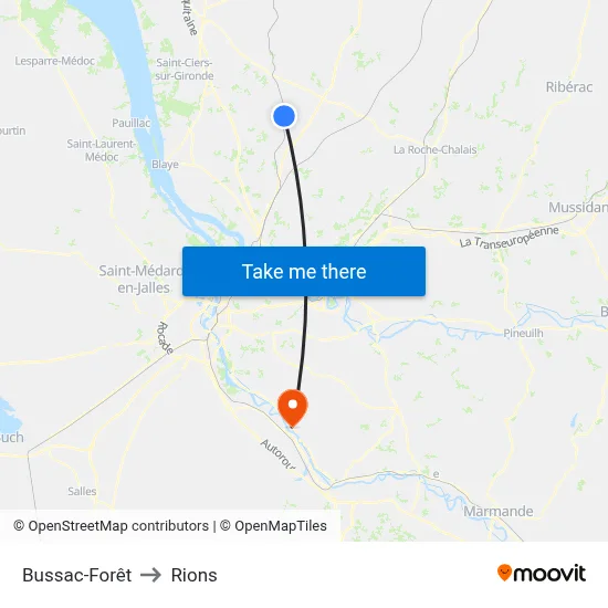 Bussac-Forêt to Rions map