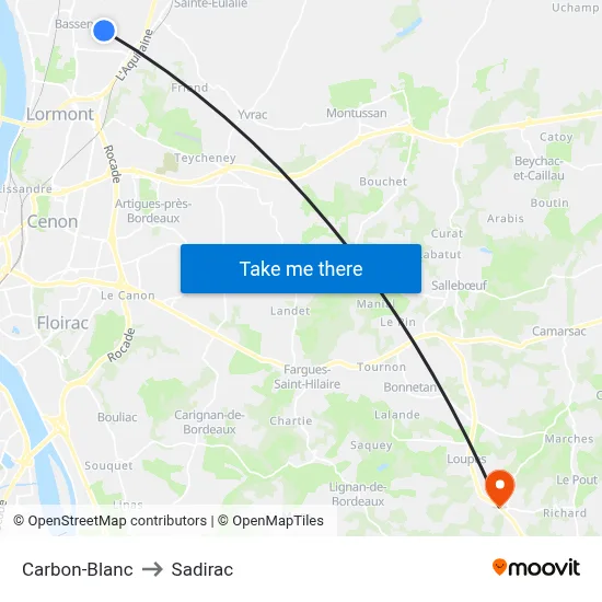 Carbon-Blanc to Sadirac map
