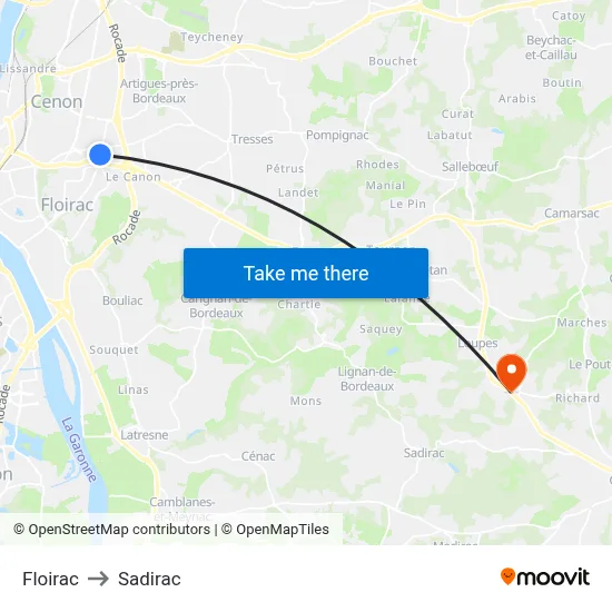 Floirac to Sadirac map