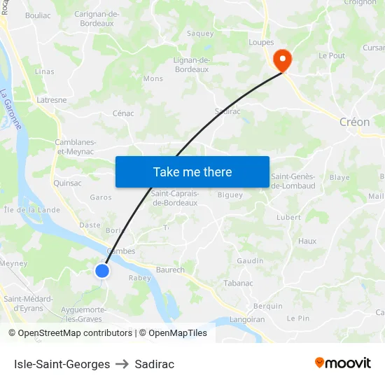 Isle-Saint-Georges to Sadirac map