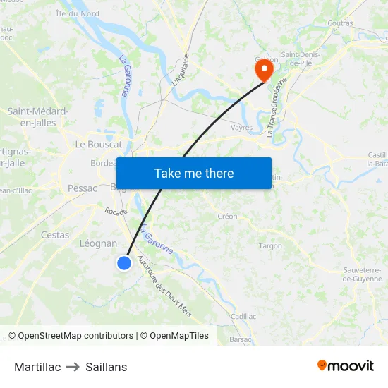 Martillac to Saillans map