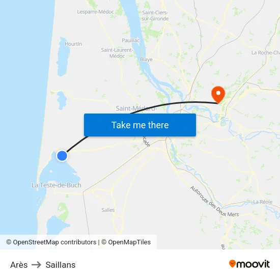 Arès to Saillans map