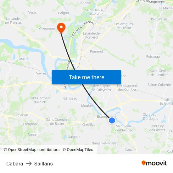 Cabara to Saillans map