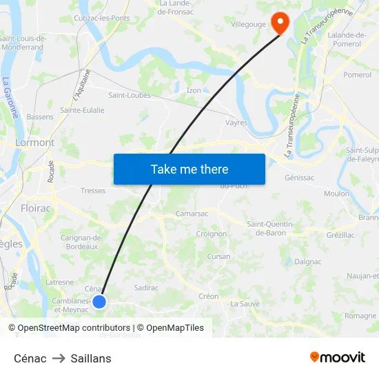 Cénac to Saillans map